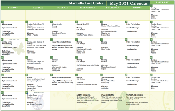 May Activities Calendar